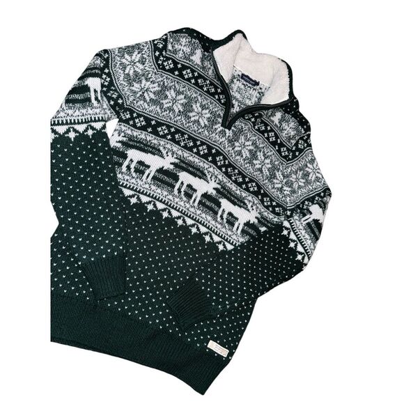 Southern Marsh Sz SM‎ Green Moose Quarter Zip Sweater Pullover Sherpa Collar - Picture 1 of 7